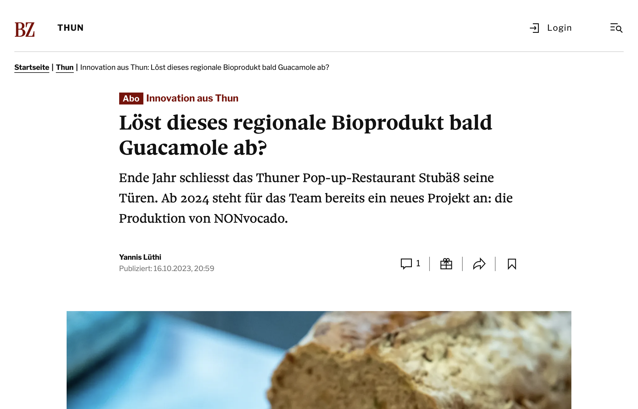 Thuner Tagblatt Artikel: Löst dieses regionale Bioprodukt bald Guacamole ab?
